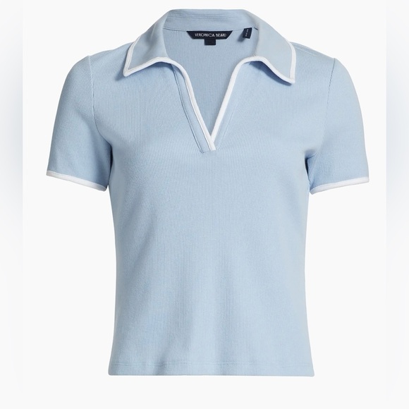 Veronica Beard Sky Blue Open Collar Polo Top - Picture 5 of 7